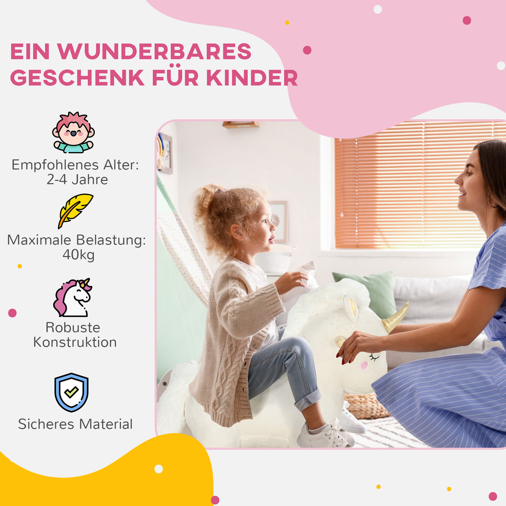 AIYAPLAY Schaukelpferd im Einhorn-Design, mit Soundeffekten, weicher Sitz, für Kinder im Alter von 2-4 Jahren, Weiß