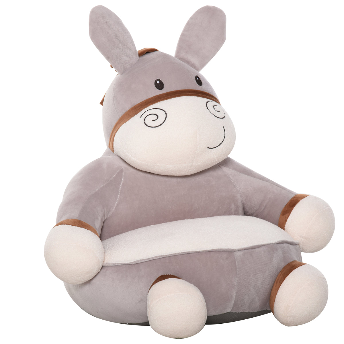 HOMCOM Esel Kinderstuhl 60L x 55B x 60H cm mit weicher Baumwollpolsterung und Veloursbezug Grau Creme