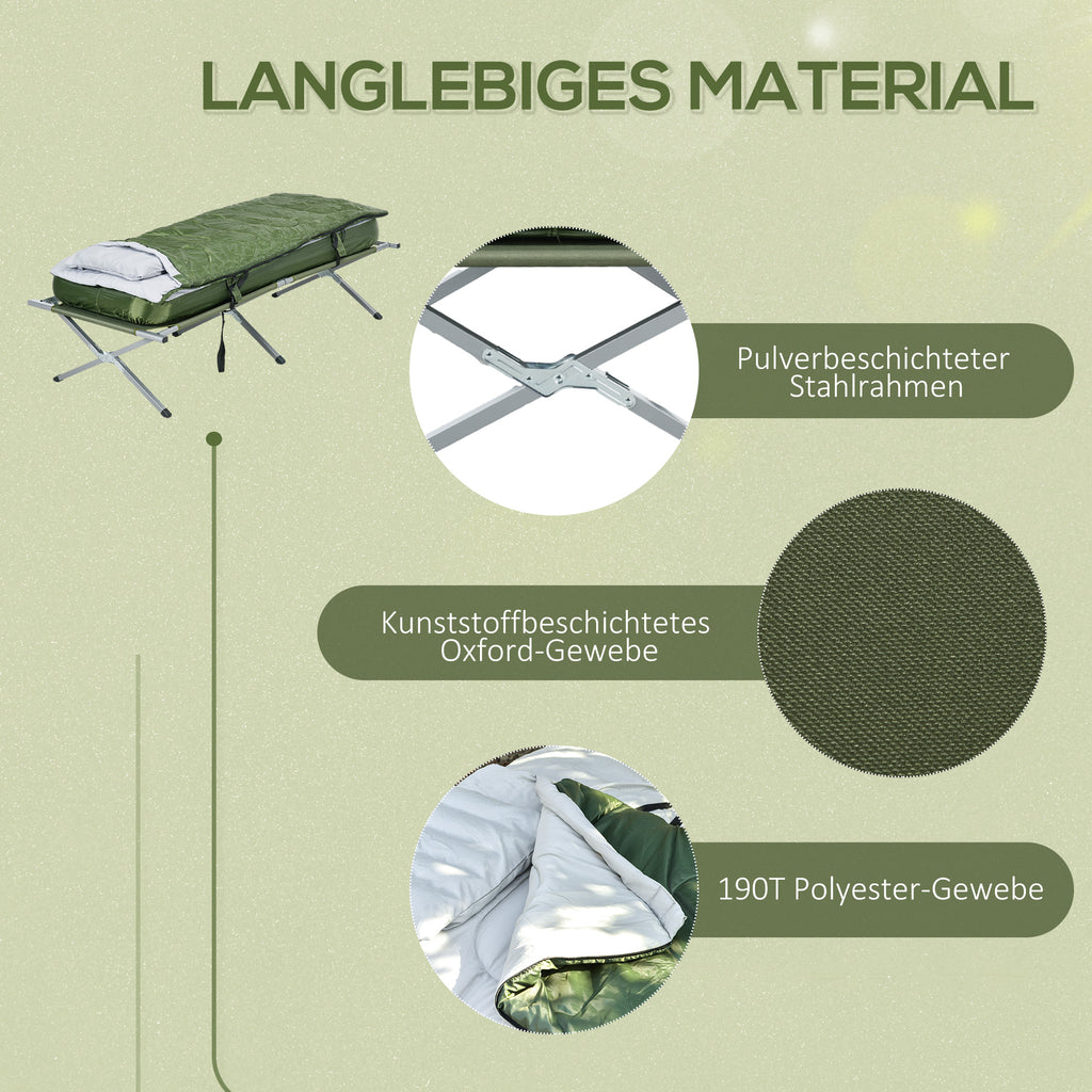 Outsunny Campingbett Feldbett, 5-teiliges-Set, inkl. Transporttasche, 193 x 86 x 43/63 cm, Grün