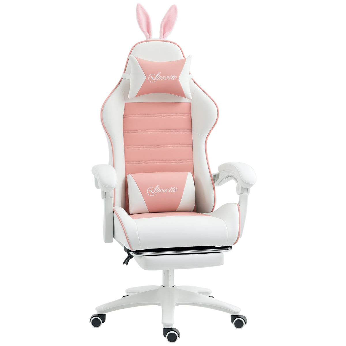 Vinsetto Gaming Stuhl Ergonomischer Gamer Stuhl mit Lendenwirbelstütze, Fußstütze Hasenohren Kopfkissen Rosa