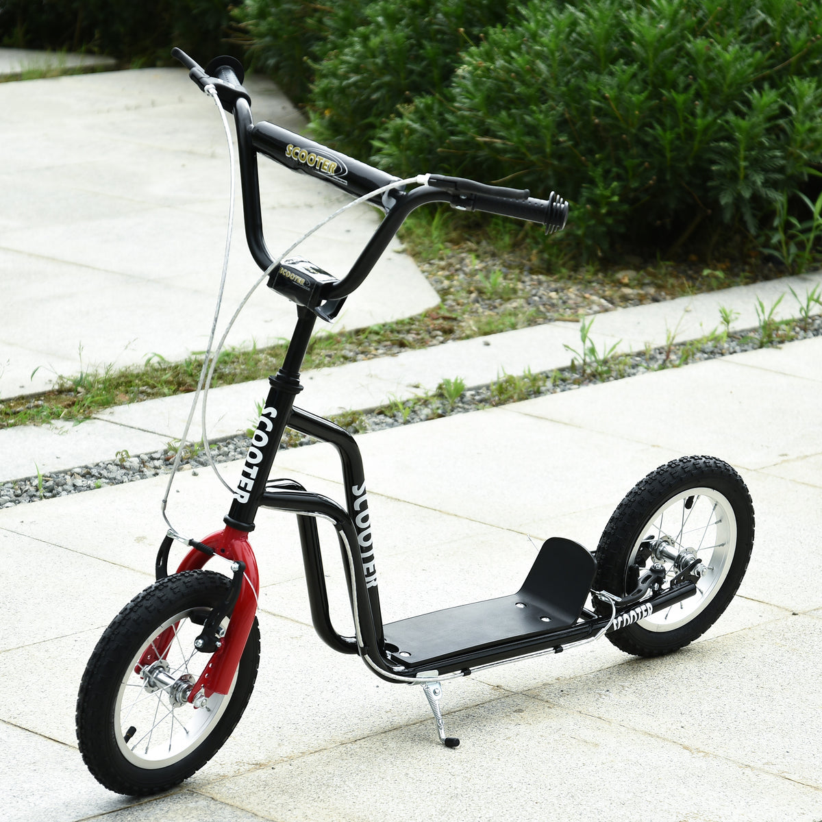 HOMCOM Kinderroller Lenker Verstellbar Scooter Tretroller Cityroller Kinder Roller Kickboard mit Luftreifen 12 Zoll ab 5 Jahre Schwarz 120 x 58 x 75-80 cm