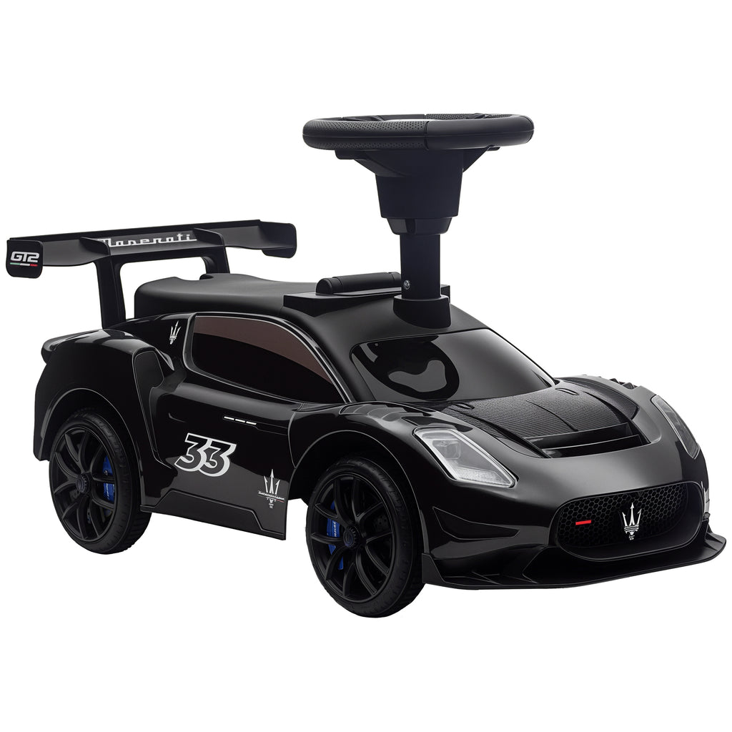 AIYAPLAY Rutschauto, Maserati, Stauraum, Hupe & Musik, Flüsterreifen, für 1,5 bis 5 Jahre, bis 25 kg, Schwarz