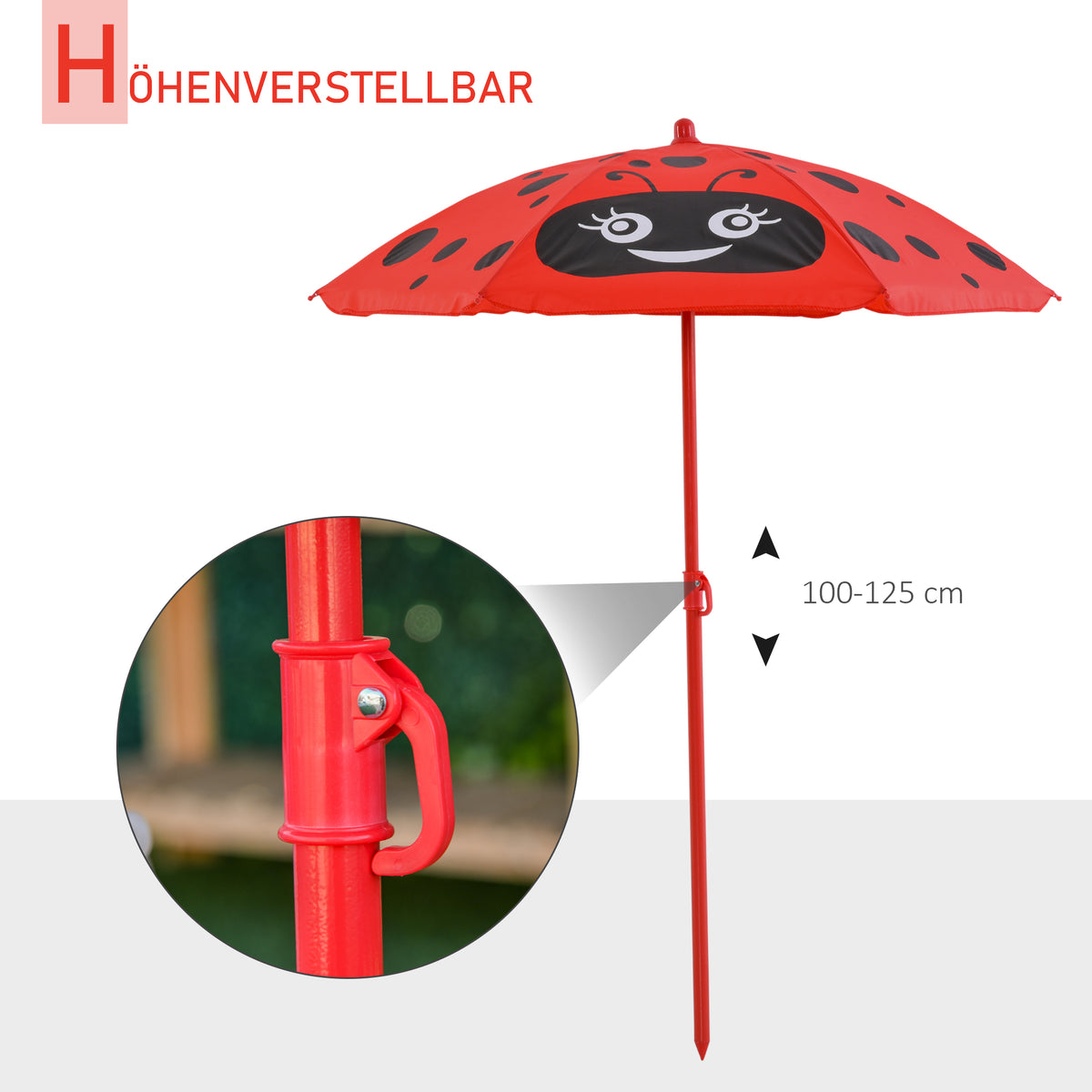 Outsunny 4tlg. Kindersitzgruppe Garten Gartentisch 2 Klappstühle Sonnenschirm Camping Kindersitzgarnitur Gartenmöbel für 3-5 Jahre Rot
