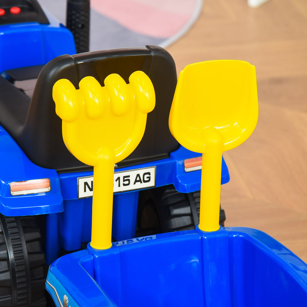 HOMCOM Rutsch-Traktor mit Anhänger, Hupe, Sandspielzeug, ab 1 Jahr, Kunststoff+Metall, blau, 91 x 29 x 44cm