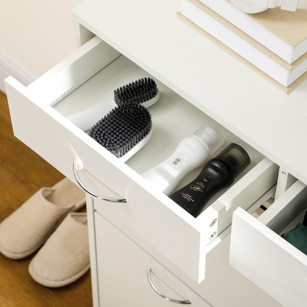 HOMCOM Schuhschrank 2 Schubladen und 2 klappbare Türen mit verstellbarem Regal 80 x 30 x 91,5 cm Alu-Griffe, natur