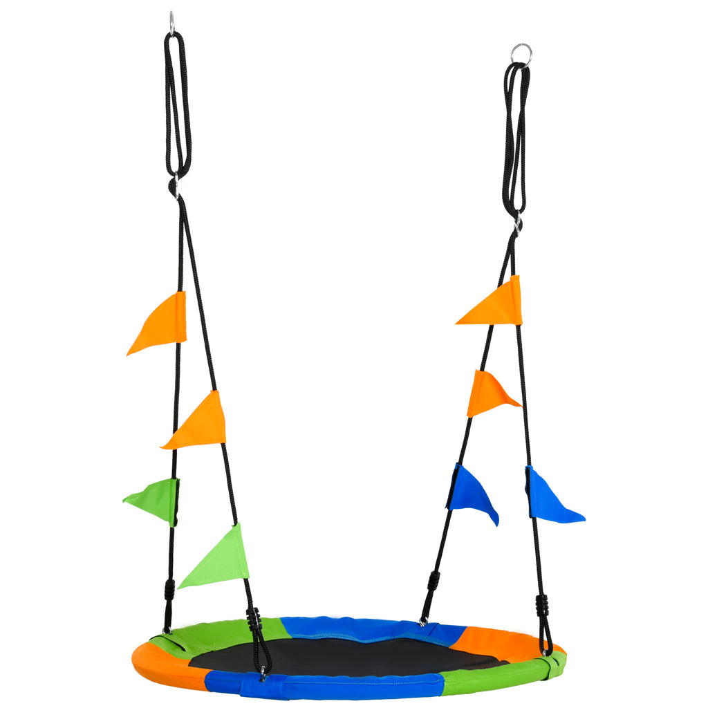 Outsunny Ø100 cm Nestschaukel Tellerschaukel Kinderschaukel Gartenschaukel bis 80 kg Outdoor belastbar für 3+ Jahre Metall Polyester Blau+Grün+Orange