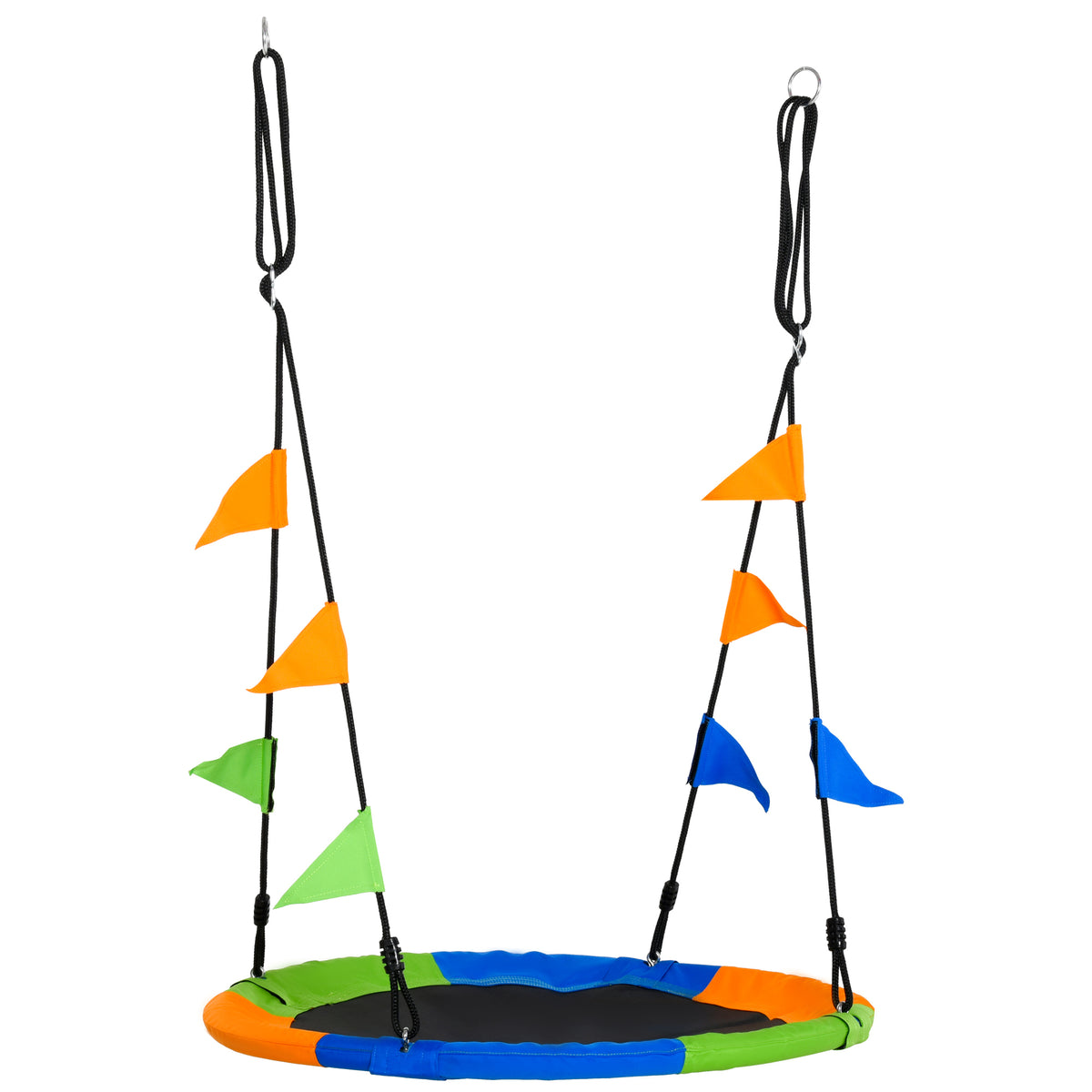 Outsunny Ø100 cm Nestschaukel Tellerschaukel Kinderschaukel Gartenschaukel bis 80 kg Outdoor belastbar für 3+ Jahre Metall Polyester Blau+Grün+Orange