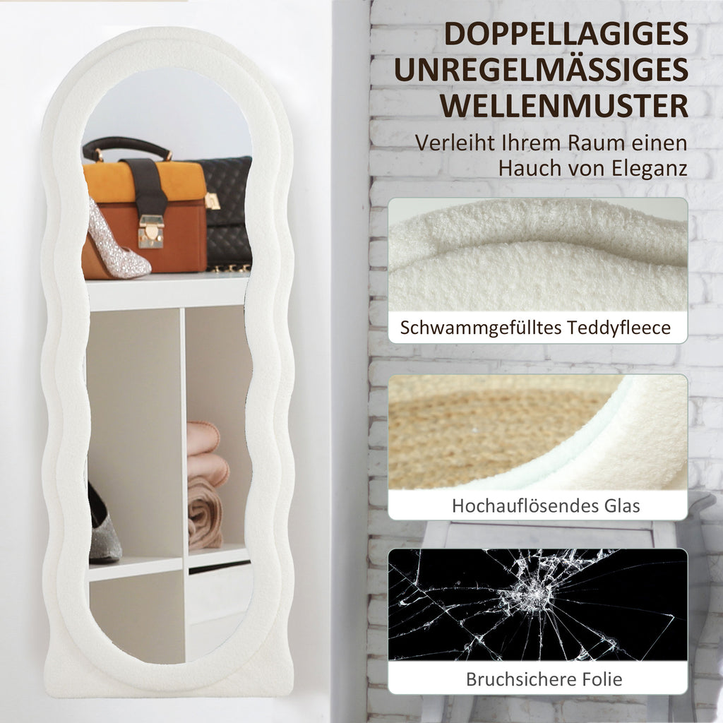HOMCOM Ganzkörperspiegel 160 x 60 cm Gewölbter Standspiegel mit Wellendesign Bruchsichere Glas Weiß