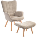 HOMCOM Akzentsessel mit Hocker, Relaxsessel in Cord-Optik, Armlehnstuhl mit Holzbeinen, für Wohnzimmer, Hellbraun