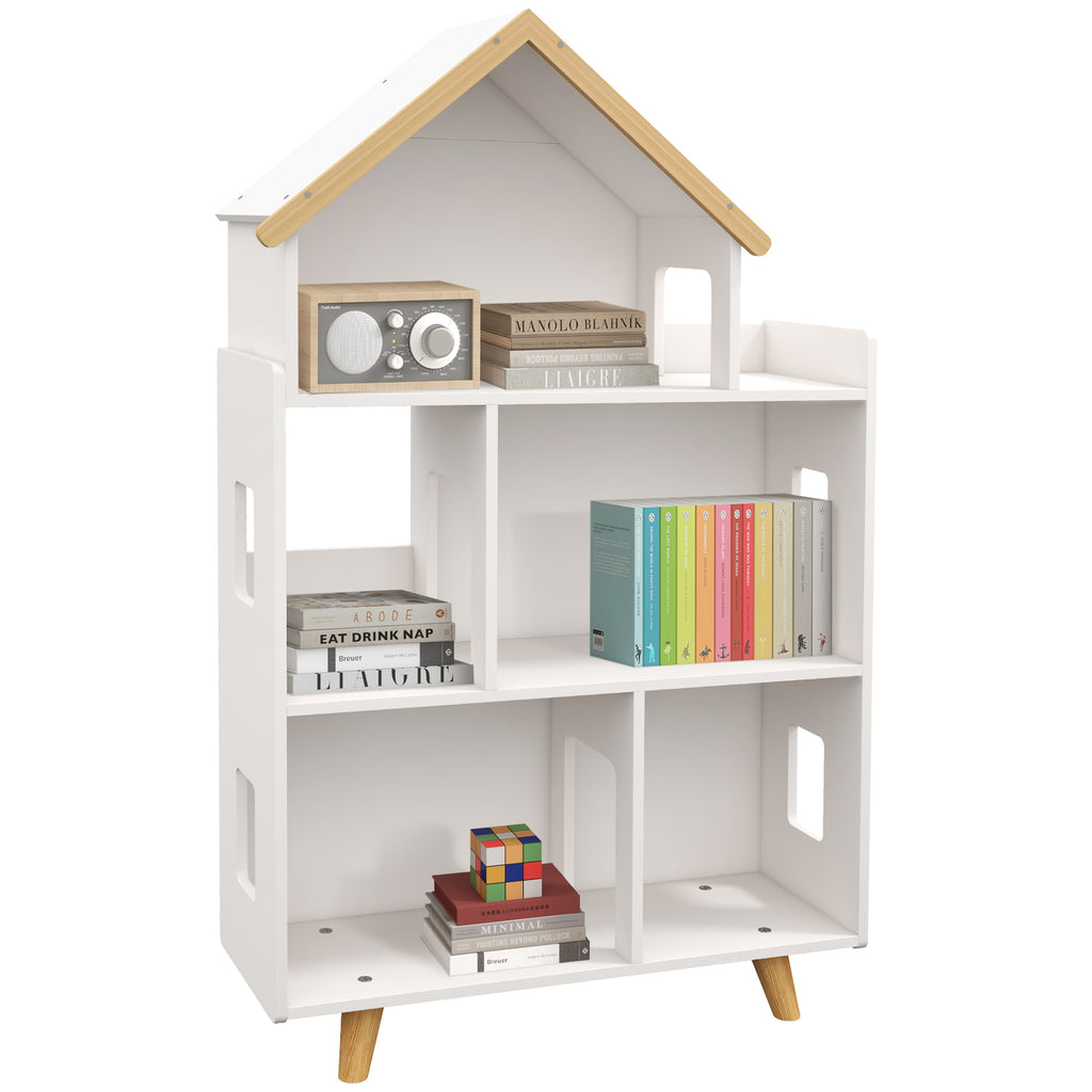 ZONEKIZ Kinderregal für Spielzeug und Bücher Hausform 3 Ebenen 65 x 25 x 108,5 cm weiß und natur