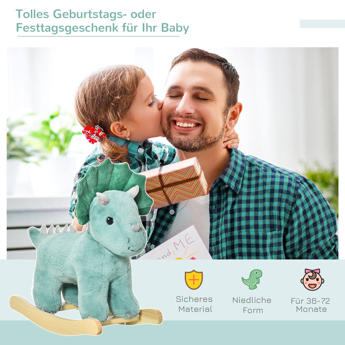 HOMCOM Kinder Schaukel Schaukeltier Schaukelpferd Dunkelgrün 64 x 30 x 54 cm