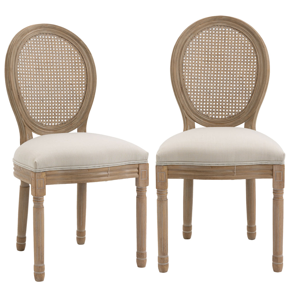 HOMCOM 2er-Set Küchenstühle Polsterstühle Wienergeflecht, Massivholz, 49 cm x 56 cm x 96 cm, Cremeweiß +Natur