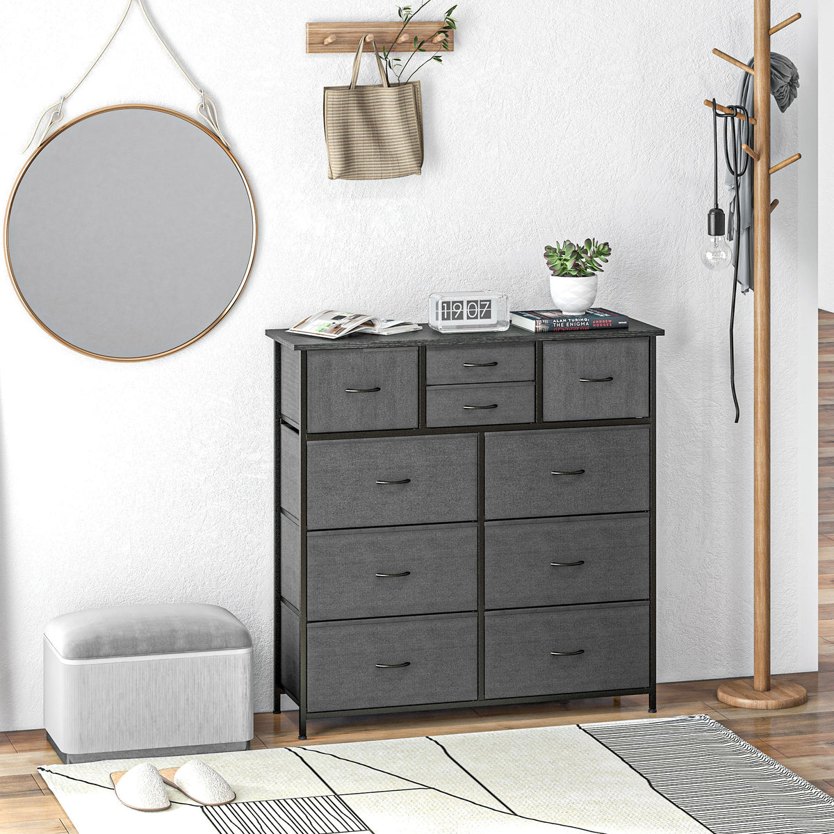 HOMCOM Kommode, Sideboard mit Stoffschubladen, 10 Fächer, Metallrahmen, 100x30x100cm, Schwarz
