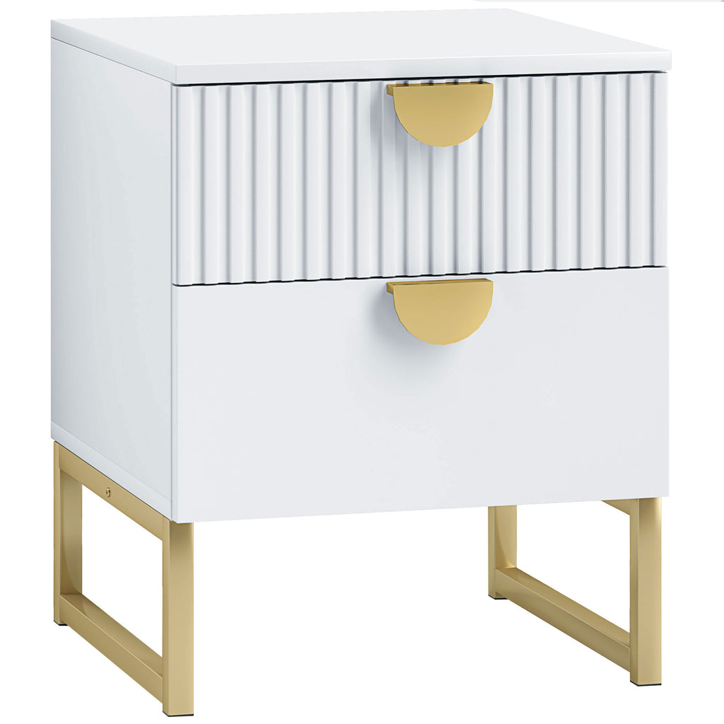 HOMCOM Nachttisch mit 2 Schubladen, elegante Metallgriffe in Gold, 40 x 40 x 50 cm, Weiß