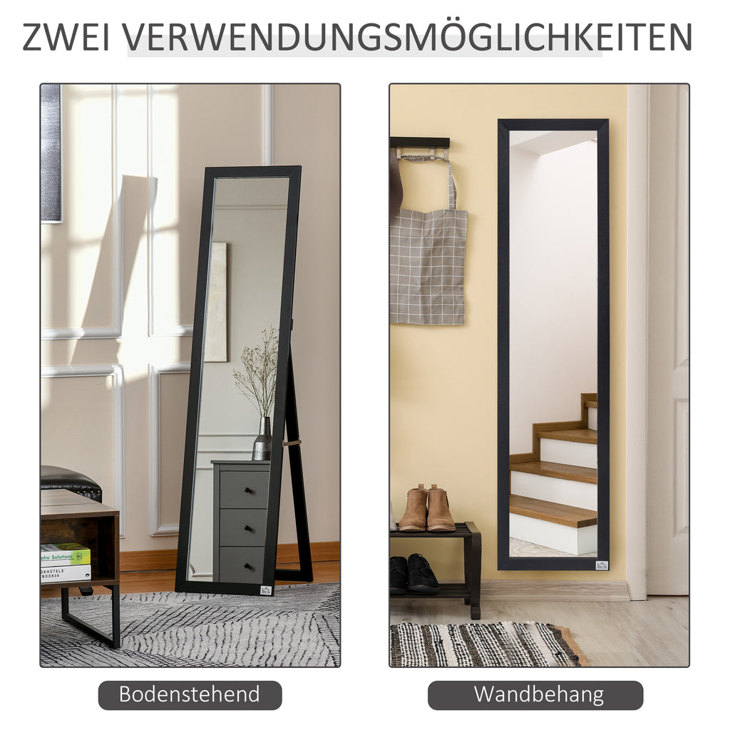 HOMCOM Ganzkörperspiegel, freistehend, Wandmontage, MDF-Rahmen, 37 x 37 x 154 cm, Schwarz