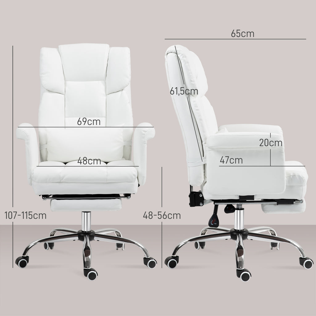 HOMCOM Ergonomischer Bürostuhl, höhenverstellbar 48-56 cm, neigbare Rückenlehne, Fußstütze, Weiß