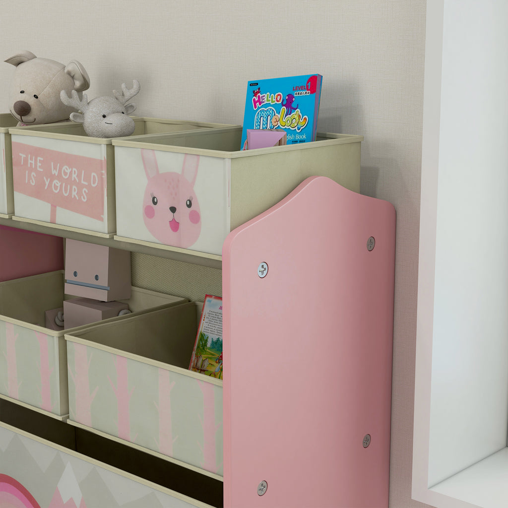 ZONEKIZ Kinderregal mit 6 abnehmbaren Stoffboxen, Spielzeug-Organizer, Regal 63L x 30B x 66H cm