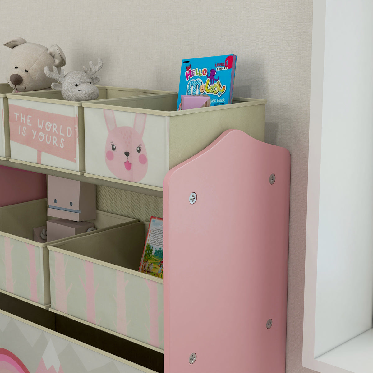 ZONEKIZ Kinderregal mit 6 abnehmbaren Stoffboxen, Spielzeug-Organizer, Regal 63L x 30B x 66H cm