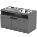 PawHut Futterstation für große Hunde, mit 2 Edelstahlnäpfen, Schublade, Futterspender für Haustiere, MDF, Stahl, Grau