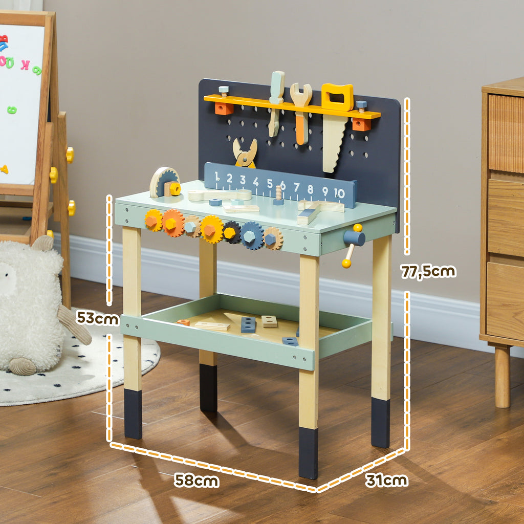 AIYAPLAY Spielwerkbank, mit Werkzeug-Set, robust, für 3-6 Jahre, 58 x 31 x 77,5 cm, Hellblau