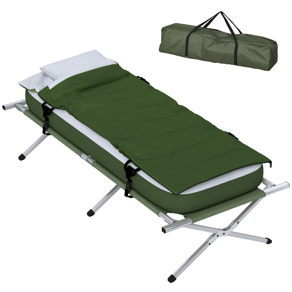 Outsunny Campingbett Feldbett, 5-teiliges-Set, inkl. Transporttasche, 193 x 86 x 43/63 cm, Grün