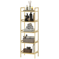 HOMCOM Bambus-Badezimmerregal mit 5 Ebenen, Aufbewahrungsregal mit verstellbaren Regalböden, 43,5 x 31,5 x 142 cm, Naturholz