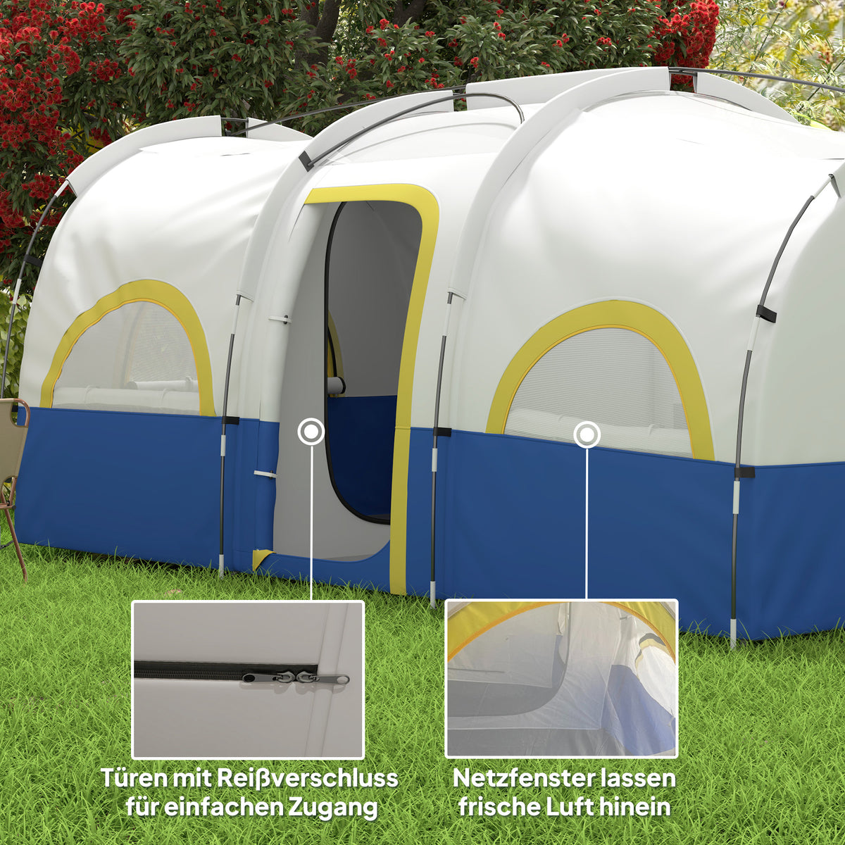Outsunny Familien-Campingzelt, 2 Schlafzimmer, zentraler Raum, wasserdicht, Blau