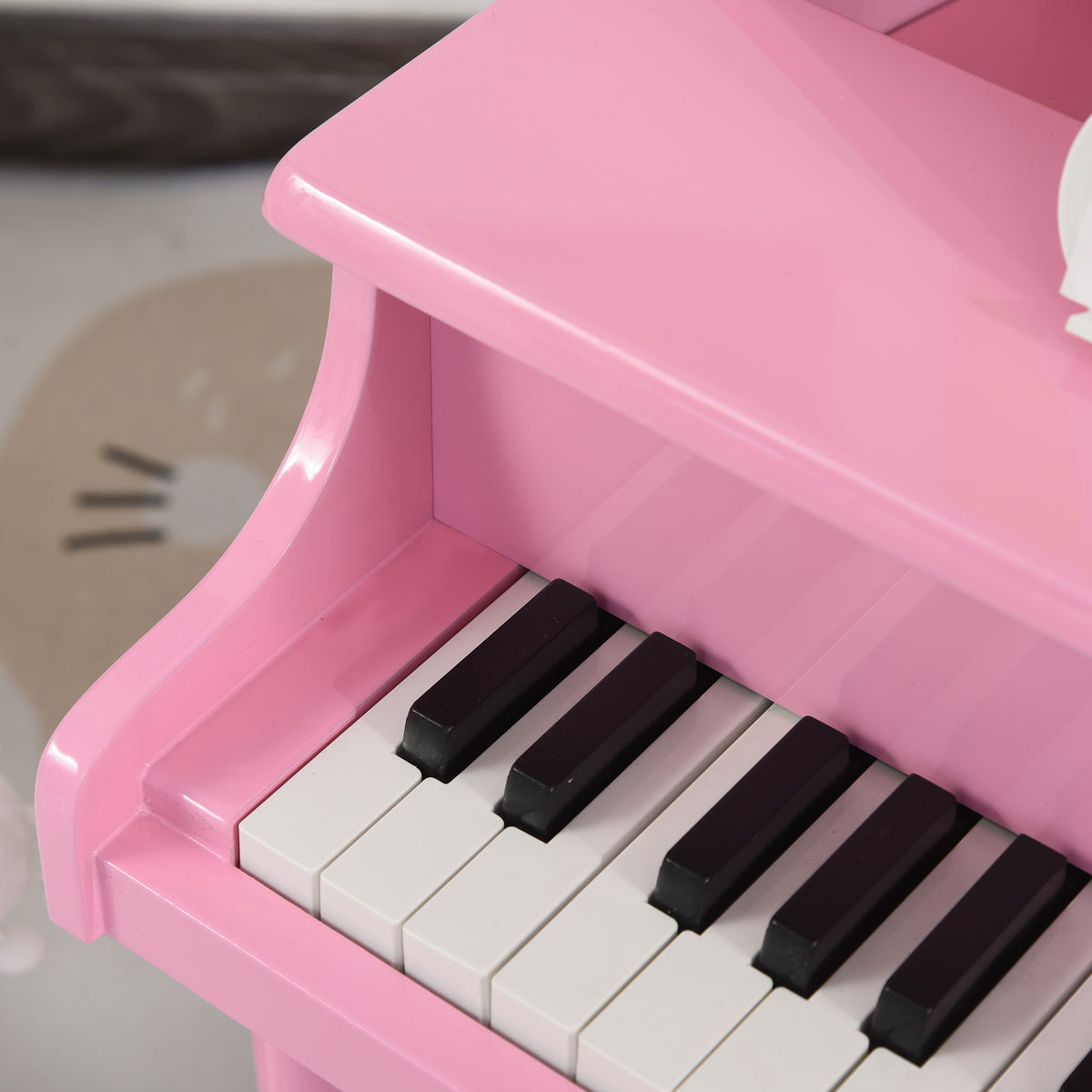 HOMCOM Kinder-Flügelpiano aus Holz mit 30 Tasten - inkl. Hocker und Notenständer - MDF in Rosa
