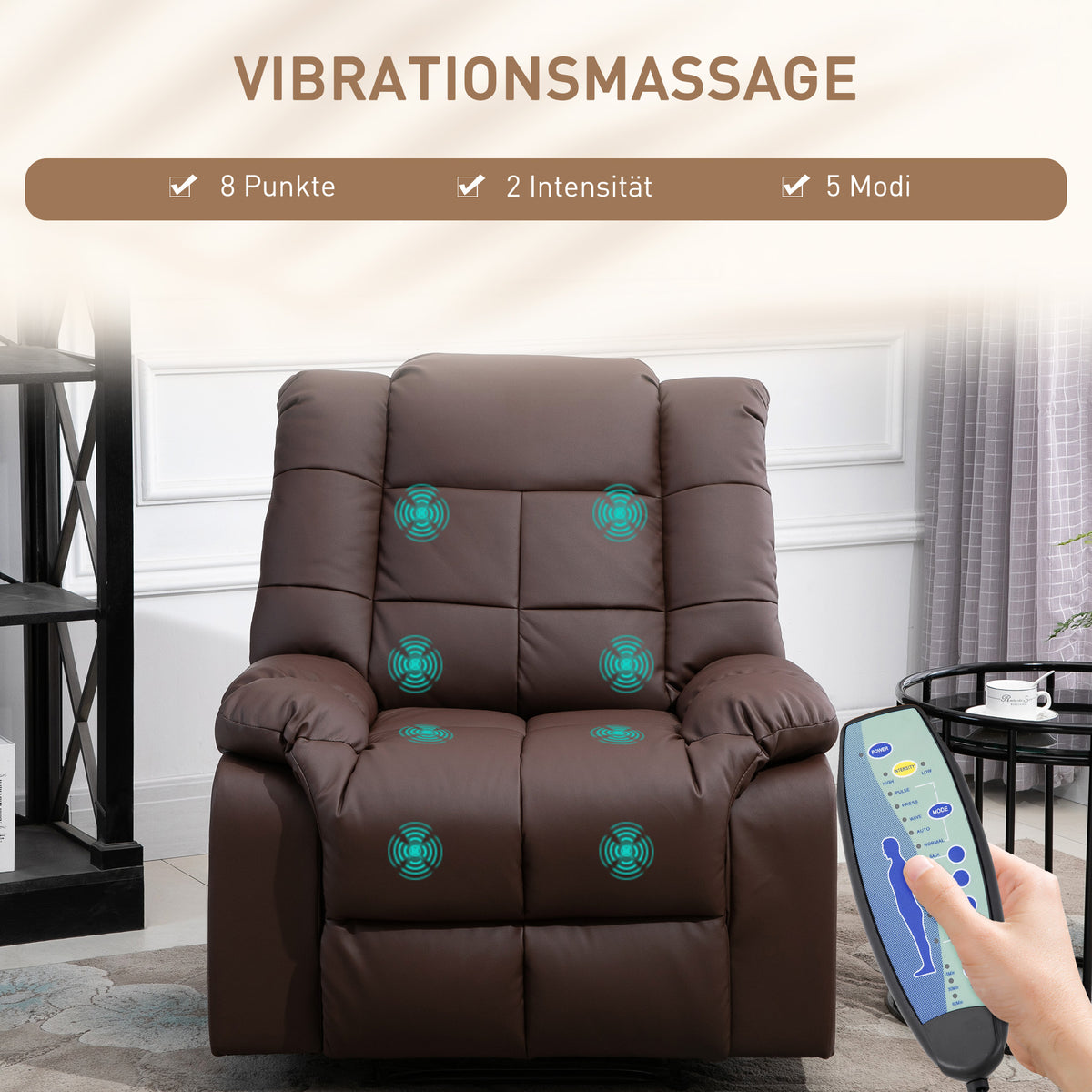 HOMCOM Massagesessel neigbar mit Fernbedienung 94 x 99 x 99cm Kunstleder Braun