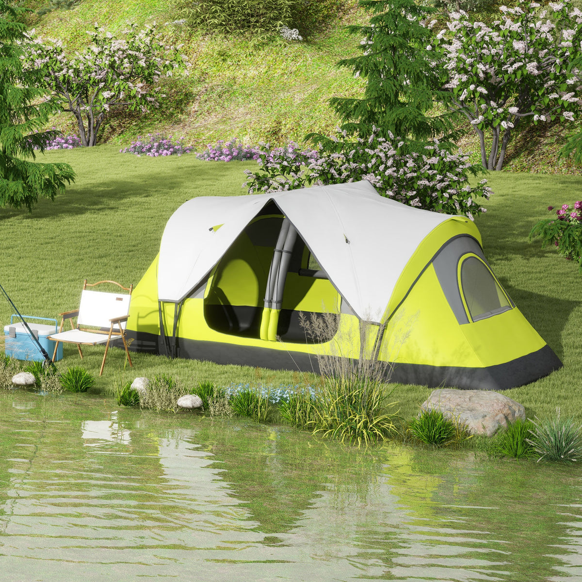 Outsunny Campingzelt, 2 Räume, Trennwand, für 6-8 Personen, Regenschutz, Dunkelgrün