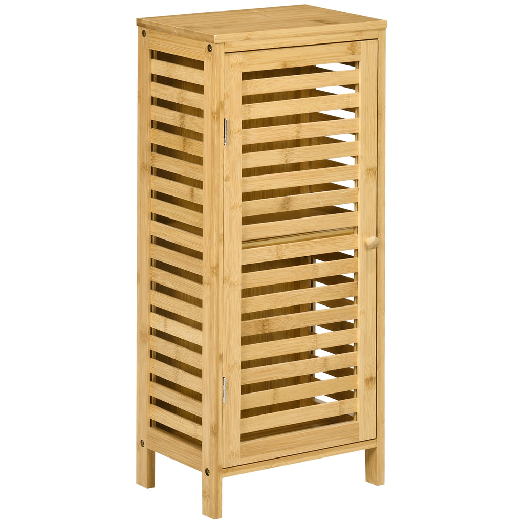 kleankin Badezimmerschrank mit Lamellentür, versetzbarem Einlegeboden, Naturbambus, 30x19,9x70 cm