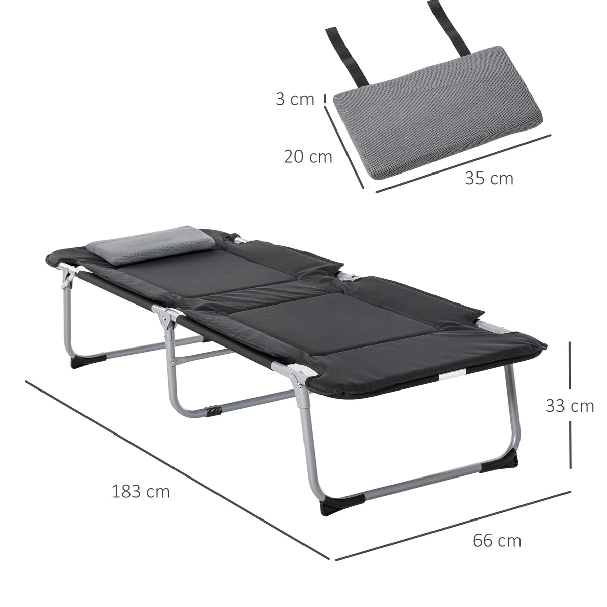 Outsunny Campingbett Feldbett Klappbett mit Kissen Campingliege für Outdoor Camping Reisen  183 x 66 x 33 cm
