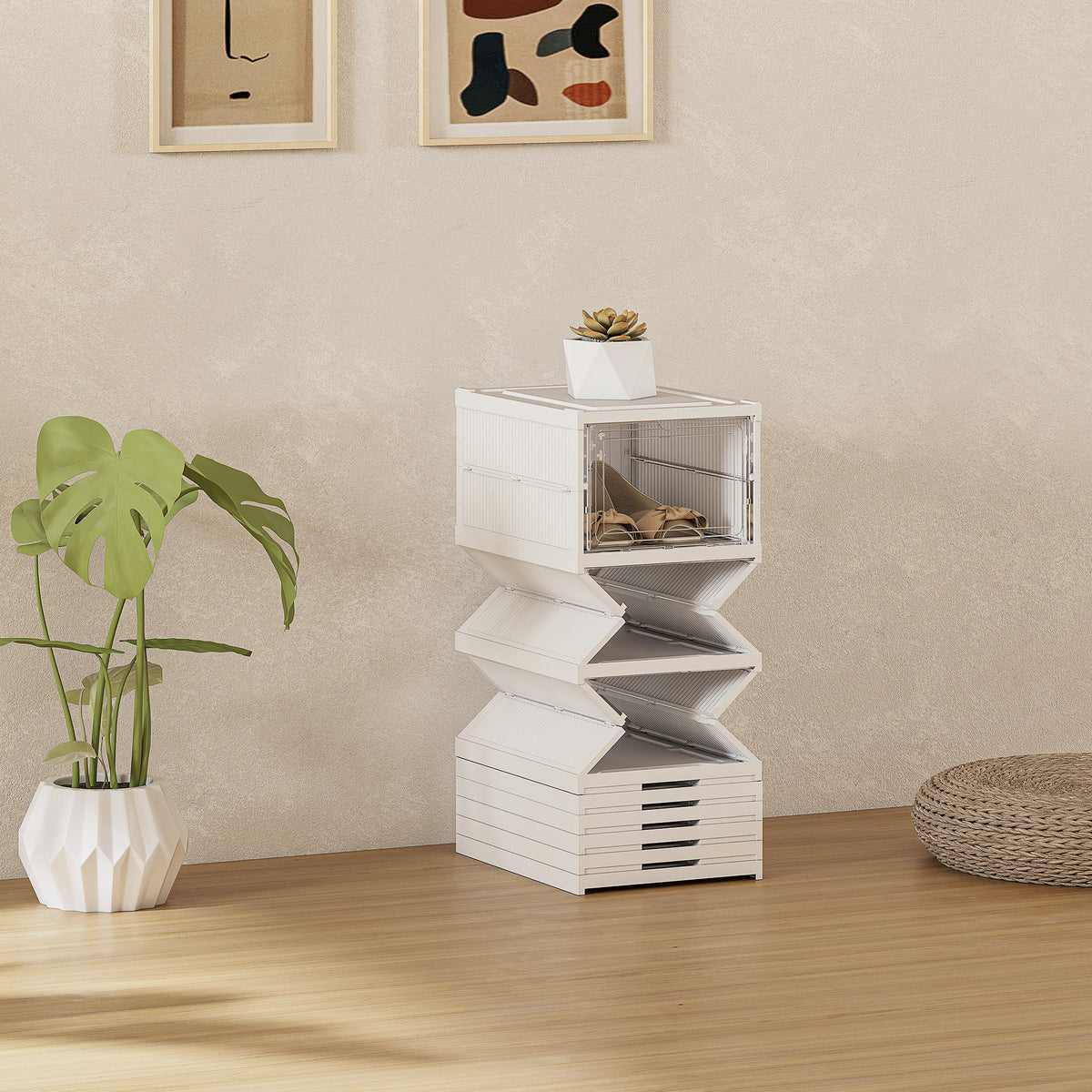 HOMCOM 8-stufiges Schuhregal, Schuhschrank, faltbar, belüftete Rückseite, Kunststoff, Weiß