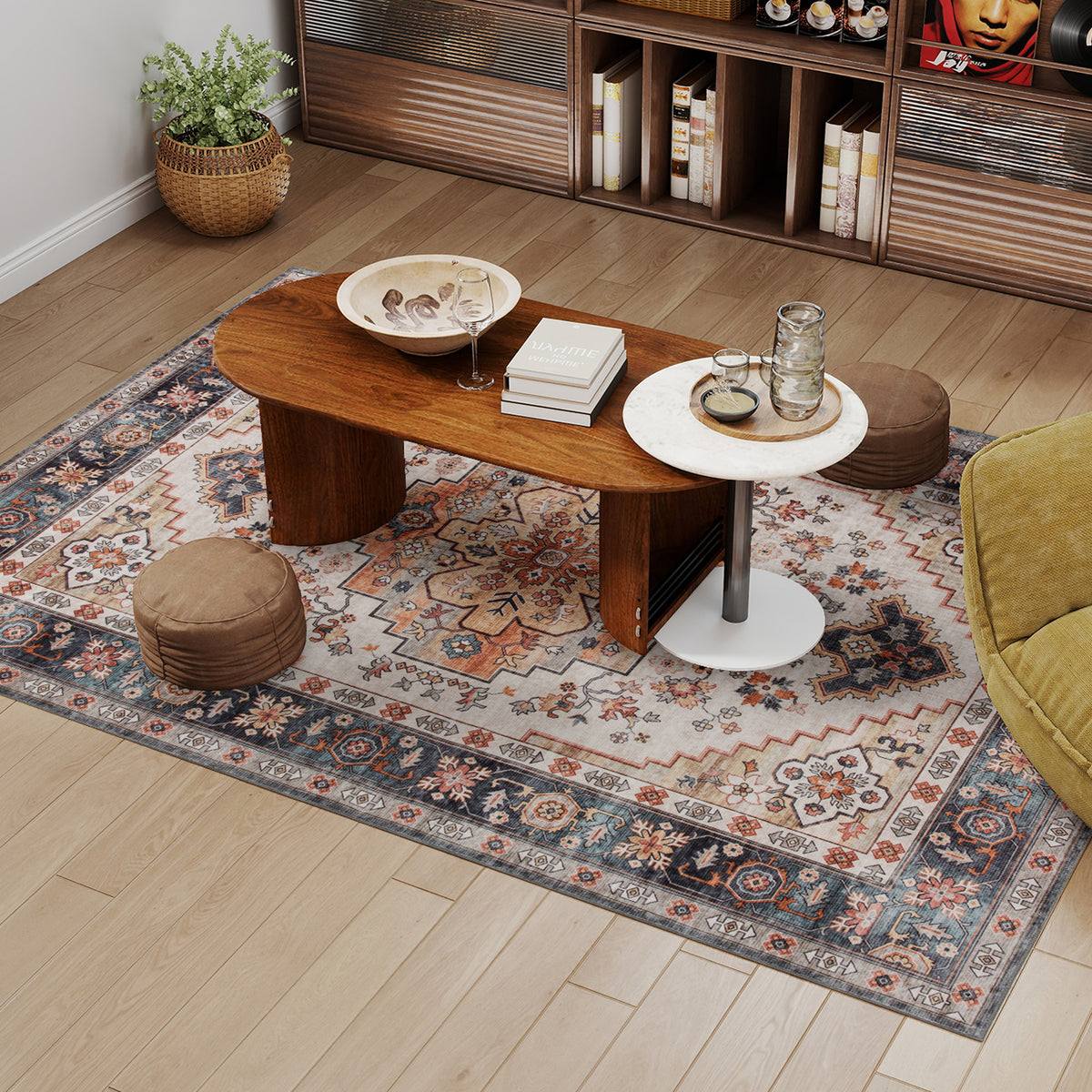 HOMCOM Rutschfester und Waschbarer Bohemianischer Kurzflorteppich für Wohnzimmer und Schlafzimmer, 230x160 cm, Braun