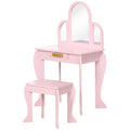 HOMCOM Kinder-Frisiertisch mit Hocker 3 Spiegel und Schublade 3-6 Jahre 52 x 32 x 85 cm Rosa