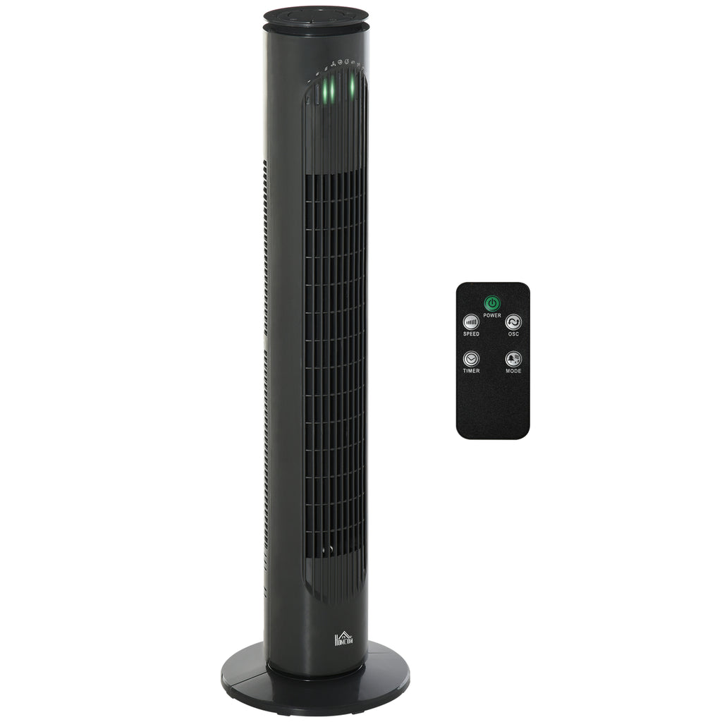 HOMCOM Säulenventilator 45W Fernbedienung Timer 3 Modi 3 Geschwindigkeiten oszillierend leise Ø 22 x 77 cm dunkelgrau