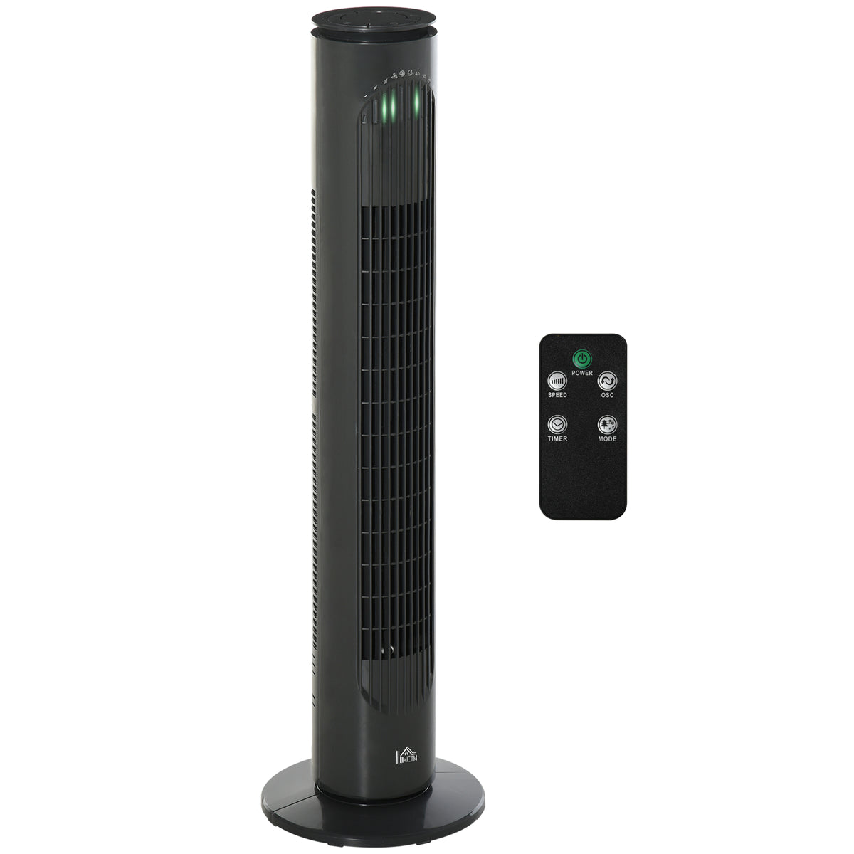 HOMCOM Säulenventilator 45W Fernbedienung Timer 3 Modi 3 Geschwindigkeiten oszillierend leise Ø 22 x 77 cm dunkelgrau