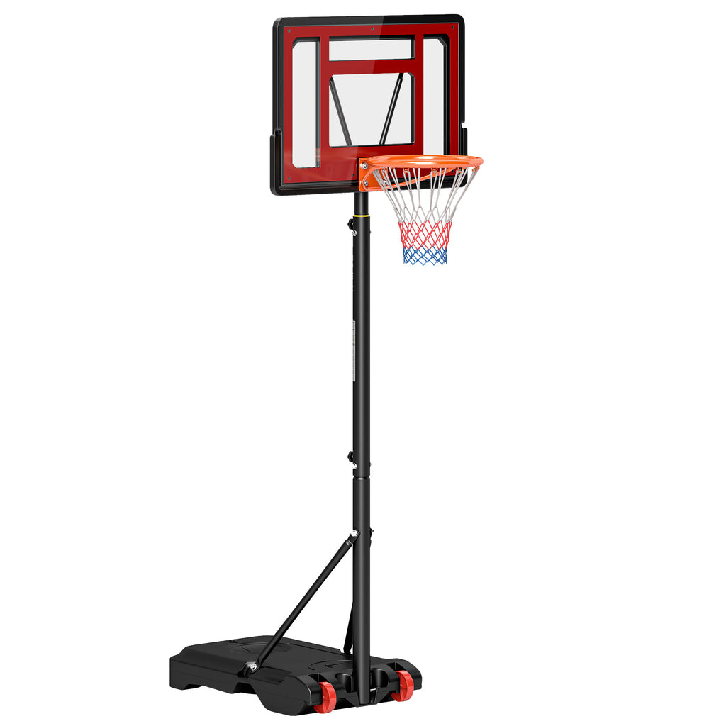 HOMCOM Rollbarer Basketballständer, Verstellbarer Basketballkorb, freistehend, Kunststoff, Stahl, 75L x 83B x 205-261H cm