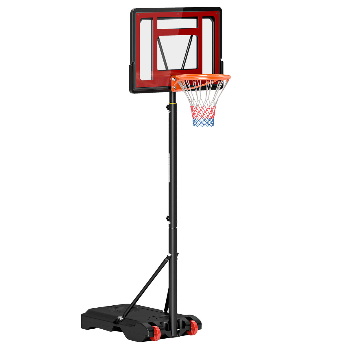 HOMCOM Rollbarer Basketballständer, Verstellbarer Basketballkorb, freistehend, Kunststoff, Stahl, 75L x 83B x 205-261H cm