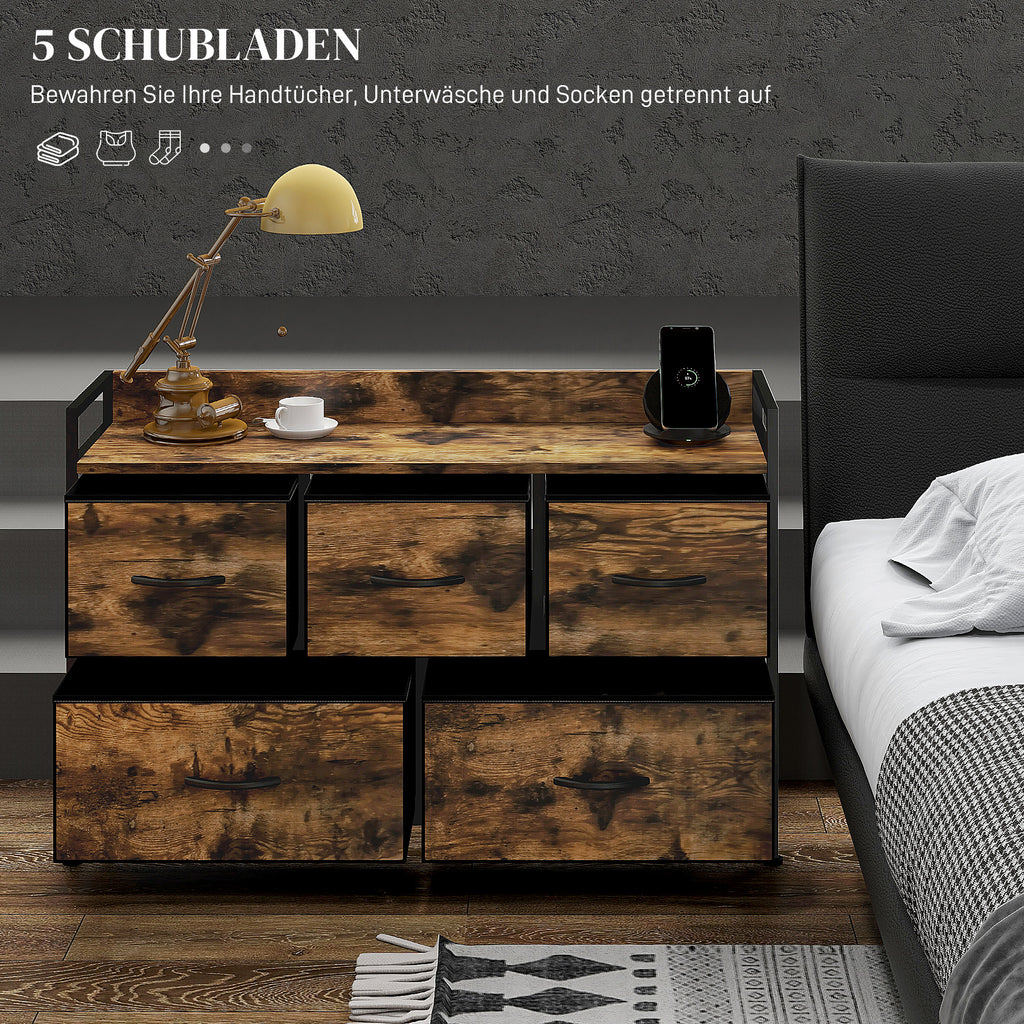 HOMCOM Kommode mit faltbaren Stoffschubladen, Melaminholz, Stahlrahmen, Braun
