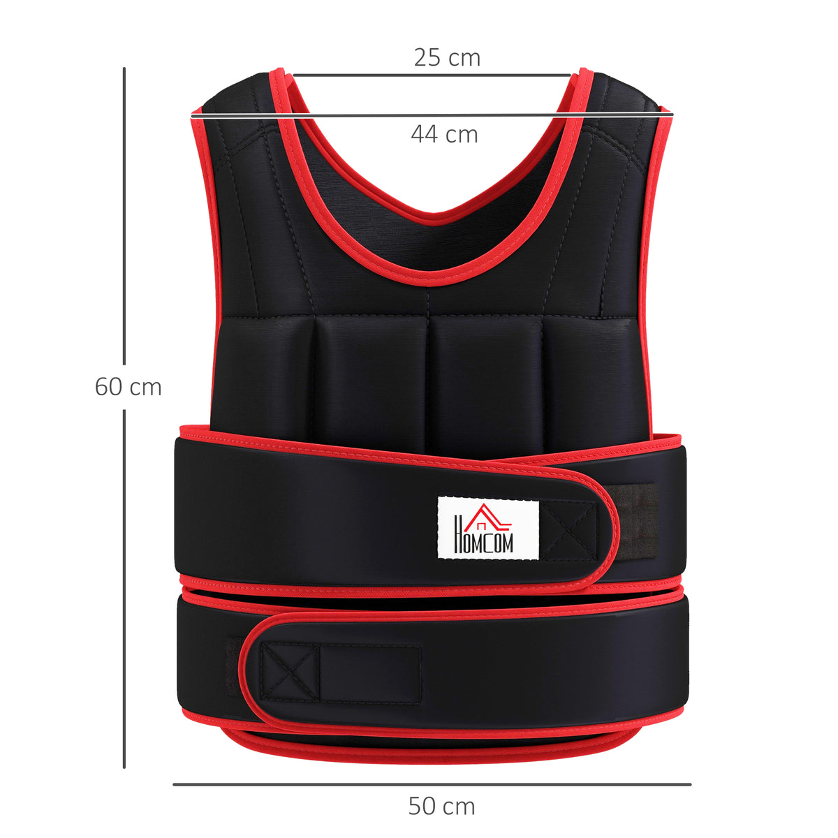 HOMCOM 20 kg Trainingsweste Gewichtsweste mit doppelten Gurten verstellbar Krafttraining Fitness Oxford Metall-Sand Schwarz+Rot 60 x 50 cm