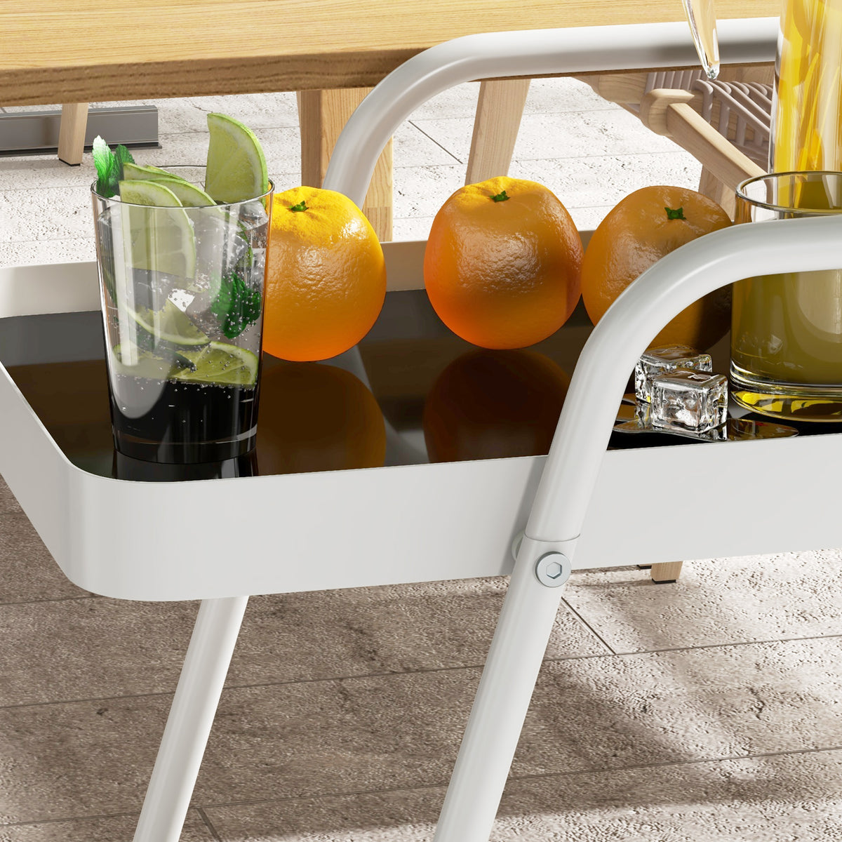 Outsunny Outdoor Servierwagen, 2-stöckig, Weinregal, Stahlrahmen, 86,5 x 51 x 78 cm, Schwarz/Weiß