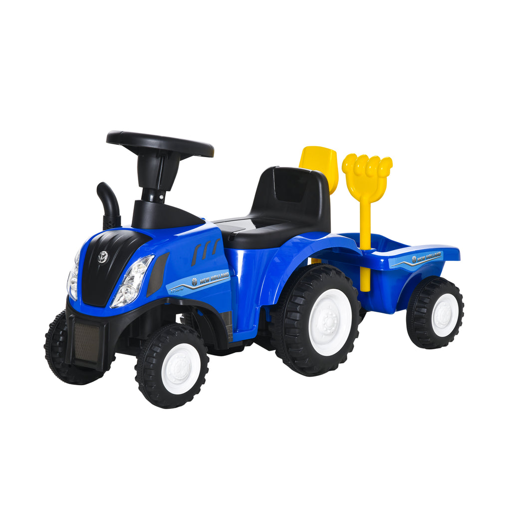 HOMCOM Rutsch-Traktor mit Anhänger, Hupe, Sandspielzeug, ab 1 Jahr, Kunststoff+Metall, blau, 91 x 29 x 44cm