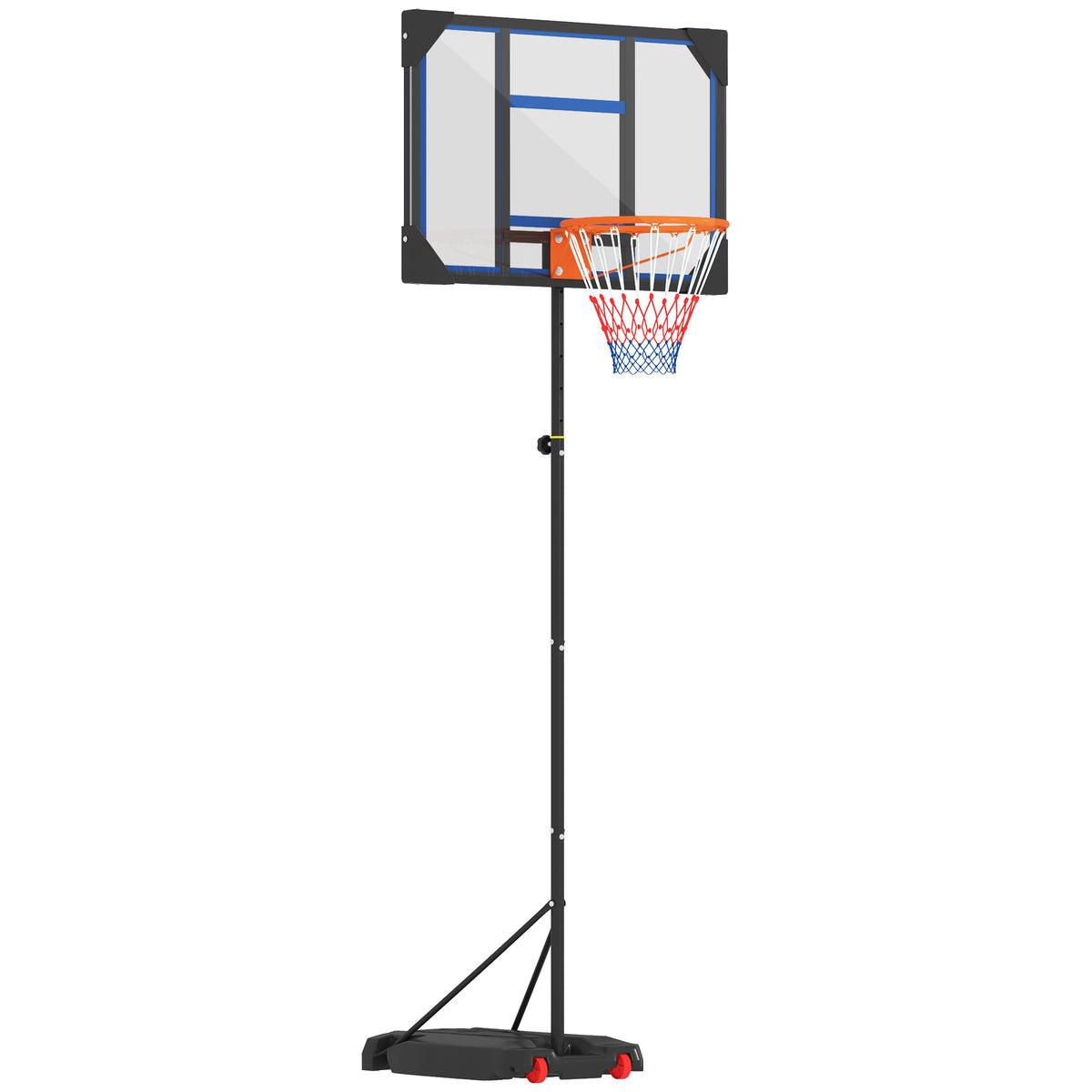 AIYAPLAY Basketballkorb für Kinder, höhenverstellbar von 210-260 cm, Outdoor und Indoor mit Rädern, Standfuß, Blau