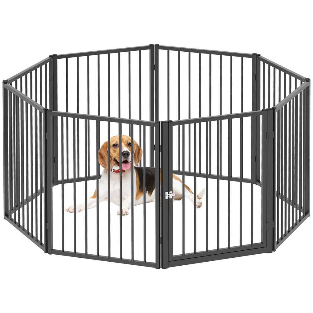 PawHut Hundegehege, Tiergehege, 8 Paneele, faltbar, tragbar, sicher, schwarz