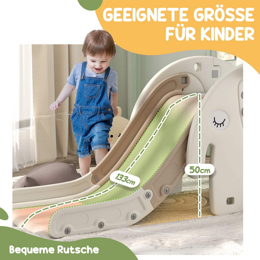 AIYAPLAY Babyrutsche 3-in-1, Klettergerüst, Basketballkorb, rutschfeste Stufen, Handläufe, Cremeweiß