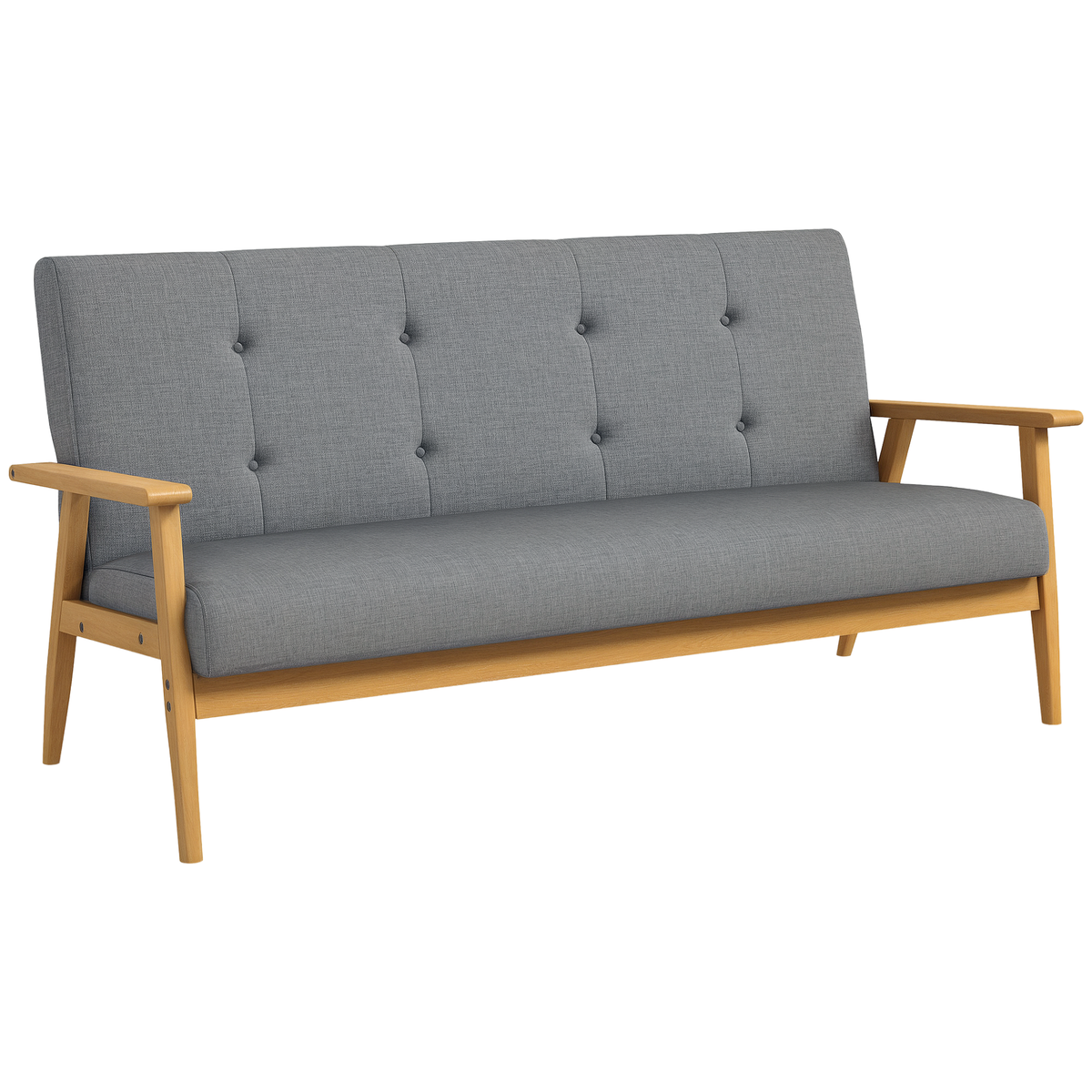 HOMCOM Dreisitzer-Polstersofa, Kautschukholz, 154,5 x 69,5 x 73 cm, Grau