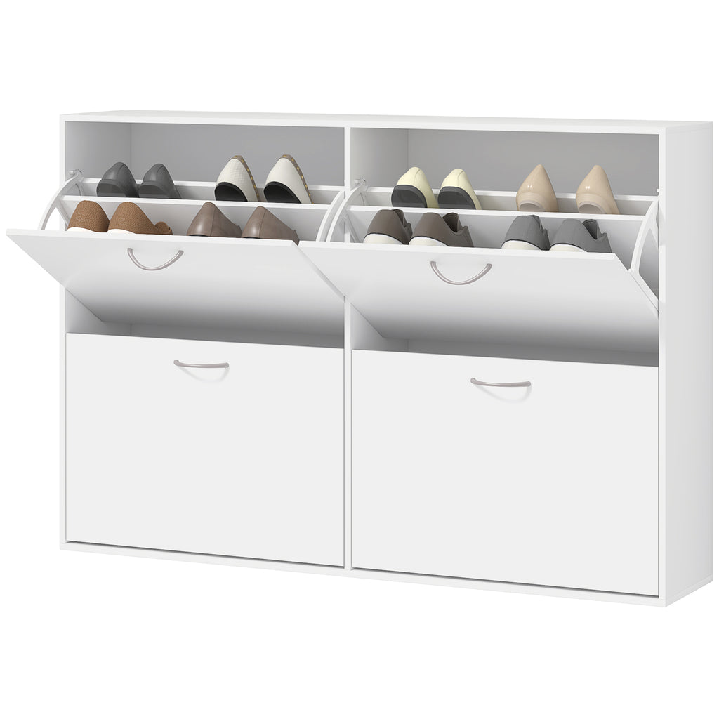 HOMCOM Schuhkipper Schuhschrank Schuhständer Schuhregal mit 4 Klappen 16–24 Paar Weiß 120 x 24 x 81 cm