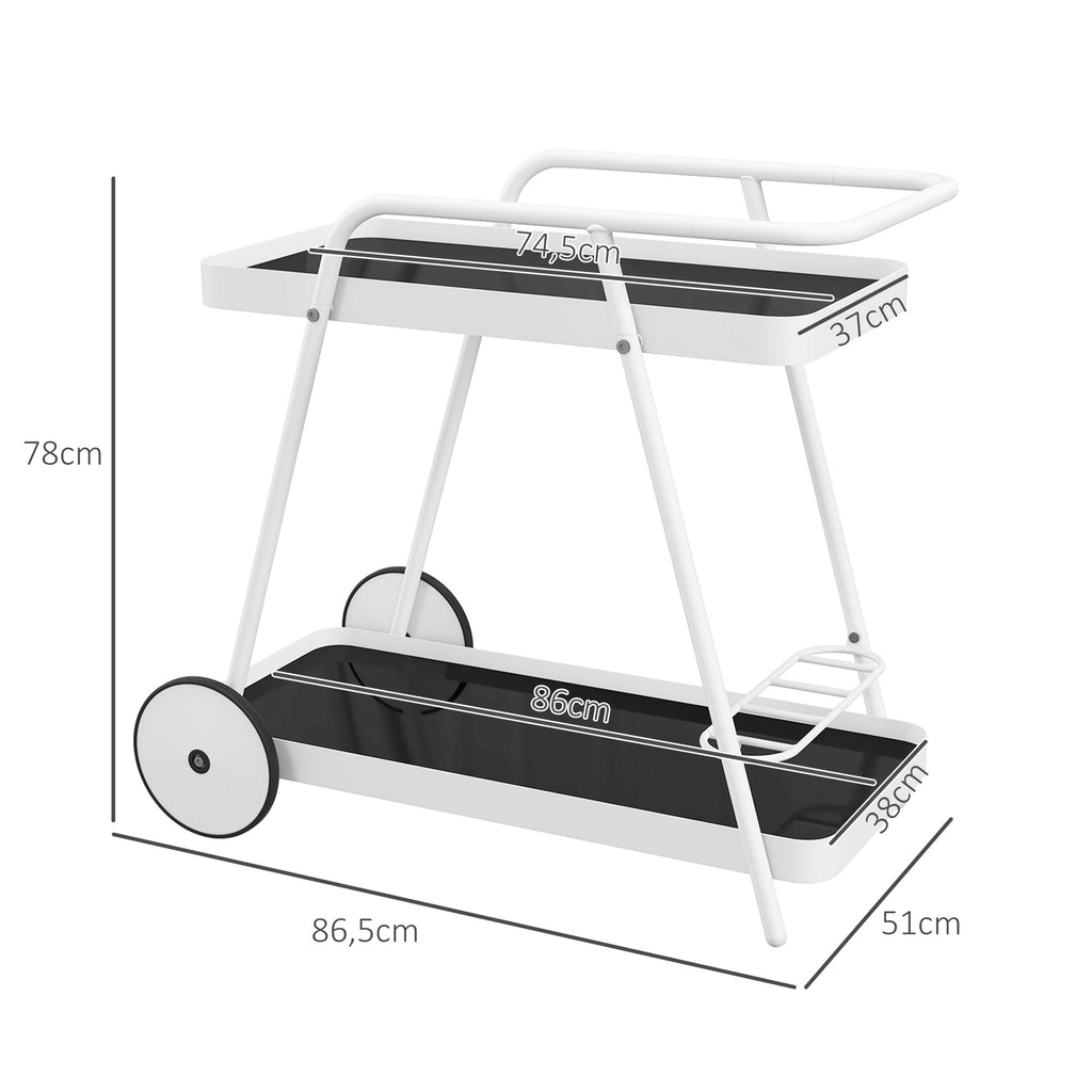 Outsunny Outdoor Servierwagen, 2-stöckig, Weinregal, Stahlrahmen, 86,5 x 51 x 78 cm, Schwarz/Weiß