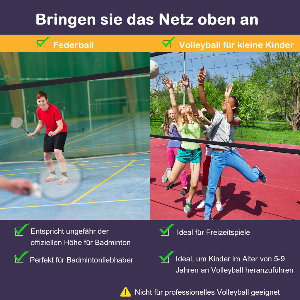 HOMCOM Badmintonnetz 94/158cm faltbares Volleyballnetz mit Transporttasche 2-Fach-Höhenverstellbar Tennisnetz Badminton Netz tragbares Set für Tennis Federballnetz für Garten Park Outdoor